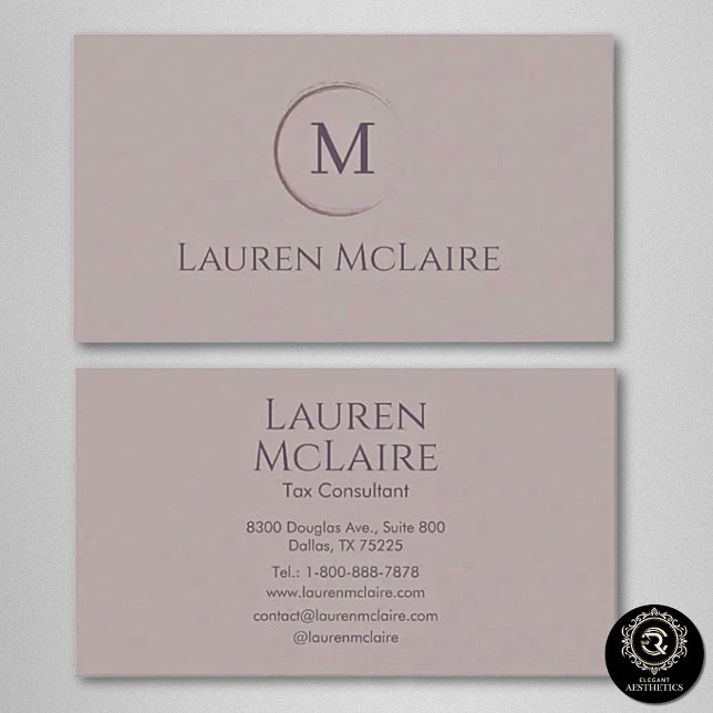 Elegant True Taupe Circle Monogram Business Card (Creator Uploaded)