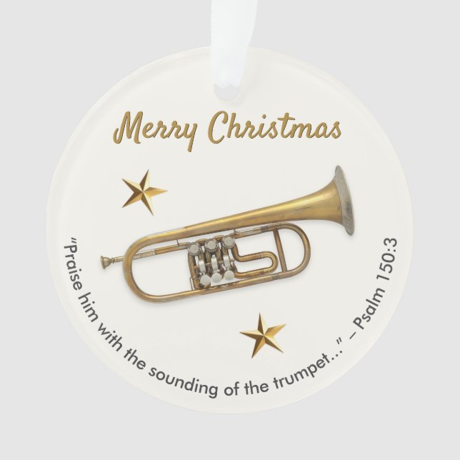 Elegant Trumpet with Psalm 150:3 Christmas Ornament (Front)