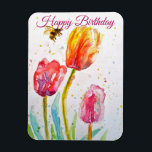 Elegant Tulip and Bee Watercolour Birthday Card Magnet<br><div class="desc">Elegant Tulip and Bee Watercolour Birthday Card,  with a fully customizable name. Let this beautiful bird brighten your day! Designed from one of my original watercolors. Sure to put a smile on the receivers face.</div>