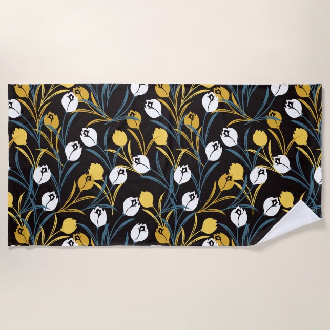 Elegant Tulip Floral Pattern  Beach Towel (Front)