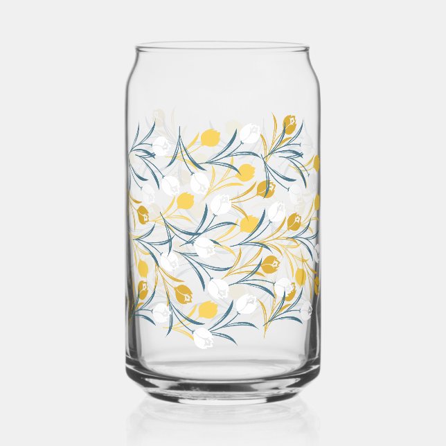 Elegant Tulip Floral Pattern  Can Glass (Front)