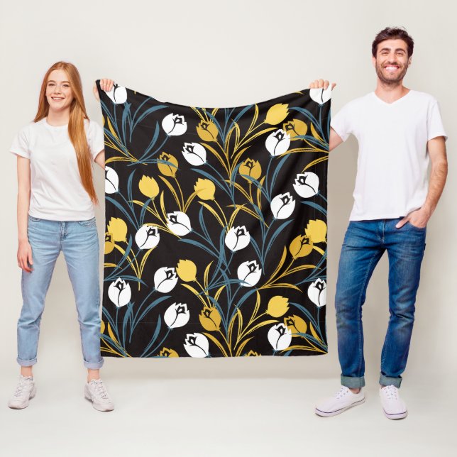 Elegant Tulip Floral Pattern  Fleece Blanket (In Situ)