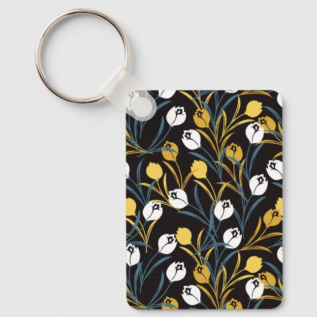 Elegant Tulip Floral Pattern  Key Ring (Front)