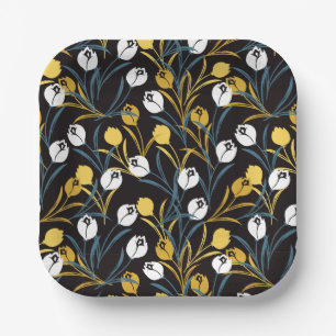 Elegant Tulip Floral Pattern Paper Plate