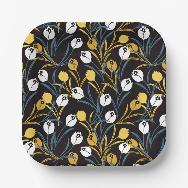 Elegant Tulip Floral Pattern  Paper Plate (Front)