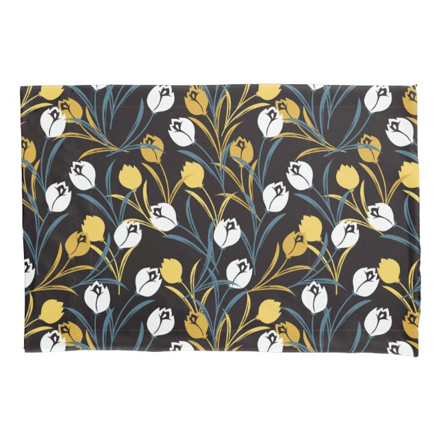 Elegant Tulip Floral Pattern  Pillowcase (Front)