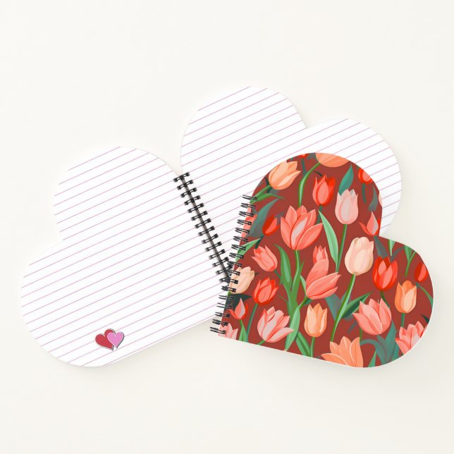 Elegant Tulip Floral Pattern – Red & Peach Spring  Notebook (Inside)