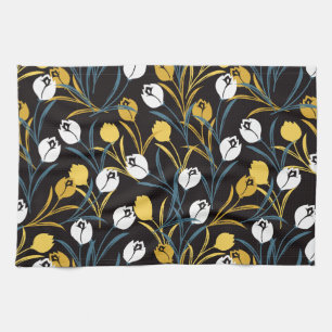 Elegant Tulip Floral Pattern Tea Towel