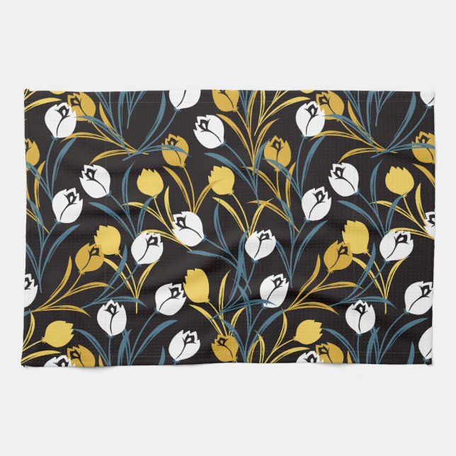 Elegant Tulip Floral Pattern  Tea Towel (Horizontal)