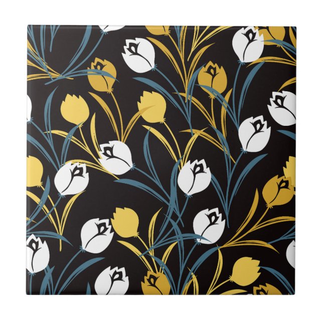 Elegant Tulip Floral Pattern  Tile (Front)