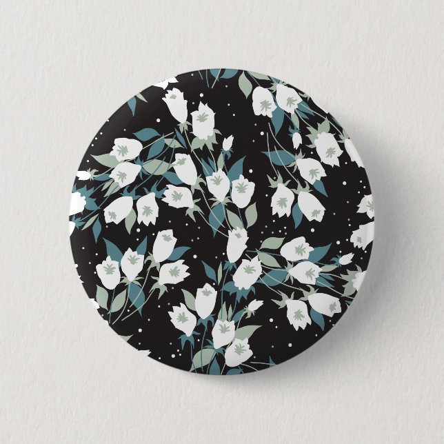 Elegant Tulip Flower Pattern Black Background 6 Cm Round Badge (Front)