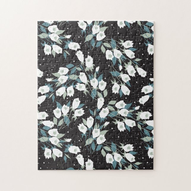 Elegant Tulip Flower Pattern Black Background Jigsaw Puzzle (Vertical)