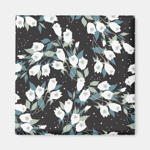 Elegant Tulip Flower Pattern Black Background Magnet