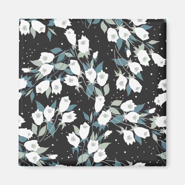 Elegant Tulip Flower Pattern Black Background Magnet (Front)