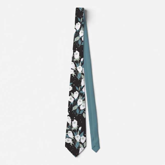 Elegant Tulip Flower Pattern Black Background Tie (Front)