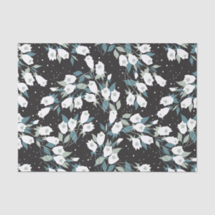 Elegant Tulip Flower Pattern Black Background Tissue Paper