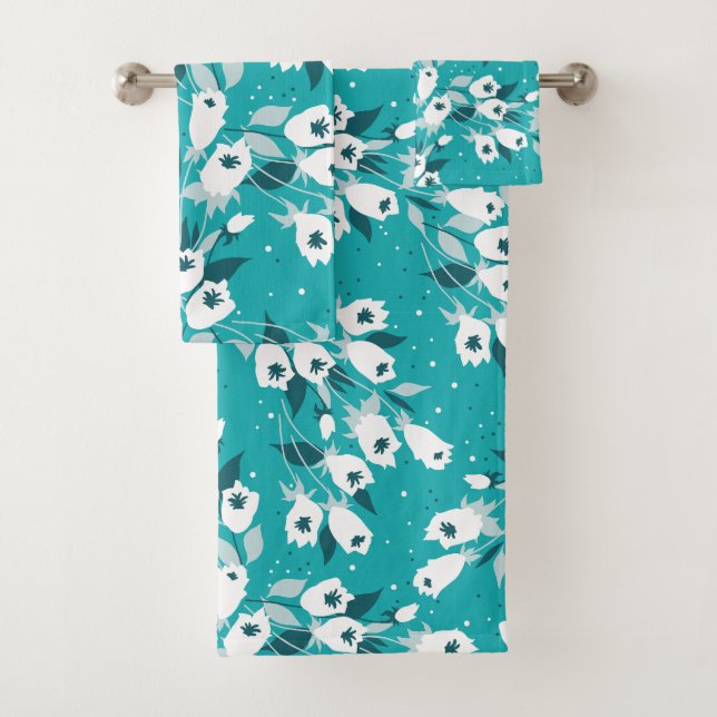 Elegant Tulip Flower Pattern Botanical Art Design Bath Towel Set (Insitu)