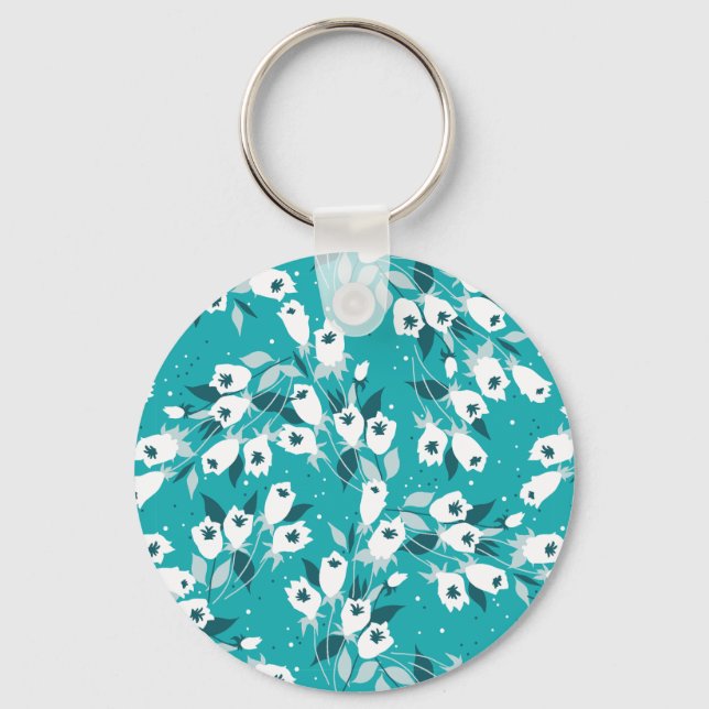 Elegant Tulip Flower Pattern Botanical Art Design Key Ring (Front)