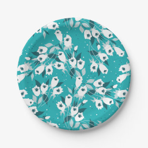 Elegant Tulip Flower Pattern Botanical Art Design Paper Plate