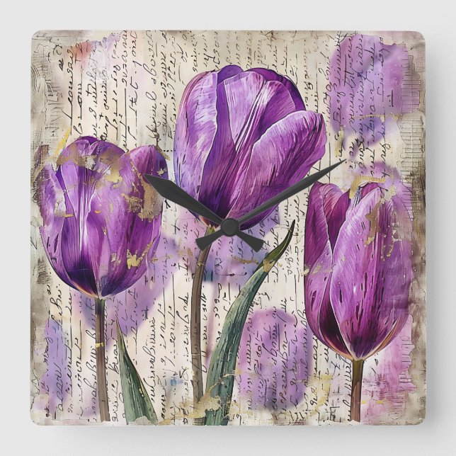 Elegant Tulips - A Gift of Beauty Square Wall Clock (Front)