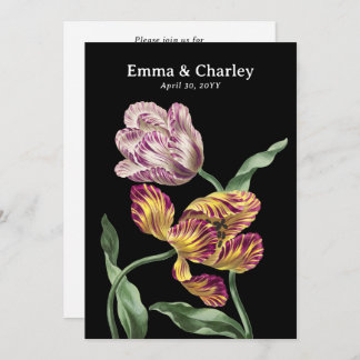 Elegant Tulips Black Vintage Floral Garden Wedding Invitation