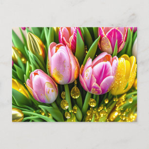 Elegant tulips with gold accents, Easter  Holiday Postcard