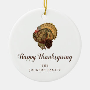 Elegant Turkey Happy Thanksgiving  Ceramic Tree Decoration