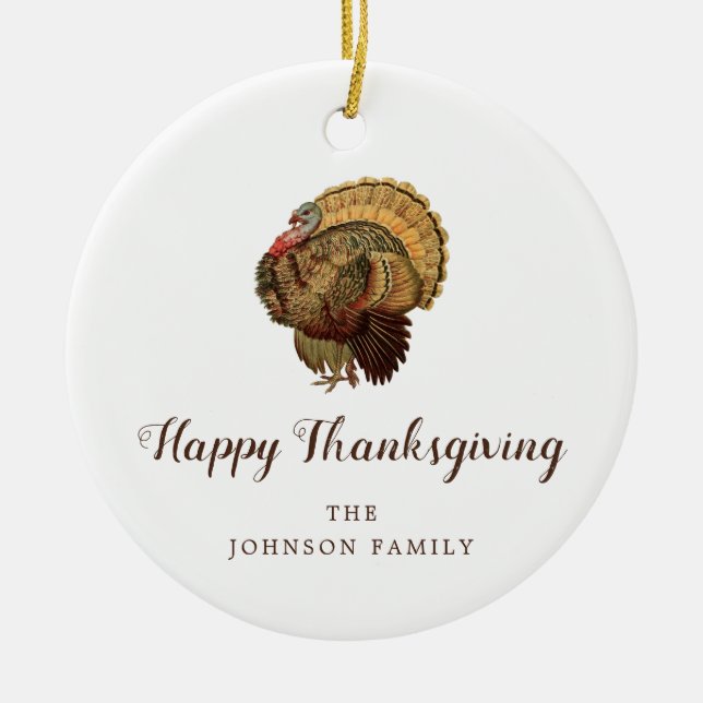 Elegant Turkey Happy Thanksgiving  Ceramic Tree Decoration (Front)