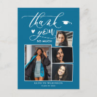 Elegant Turquoise 4 Photo Graduation Thank You