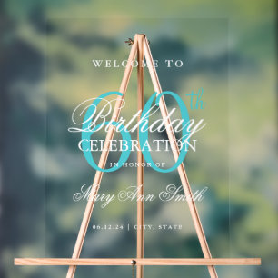 Elegant Turquoise 60th Birthday Party Welcome Acrylic Sign