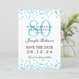 Elegant Turquoise 80th Birthday Save Date Details Invitation