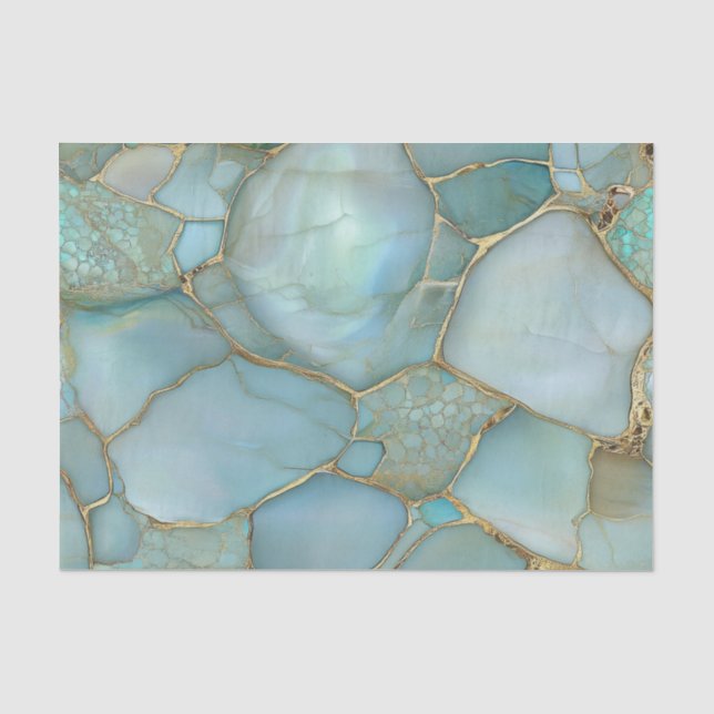 Elegant Turquoise Agate Geode Gold Mosaic Tissue Paper (Front)