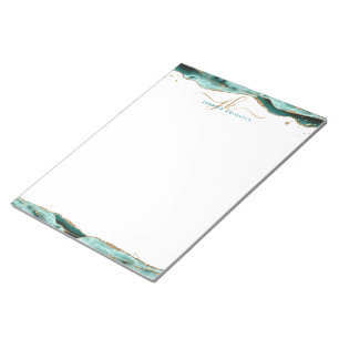 Elegant Turquoise Agate Script Monogram Initials Notepad