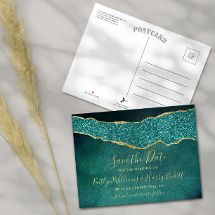 Elegant Turquoise Agate Wedding Save The Date Announcement Postcard