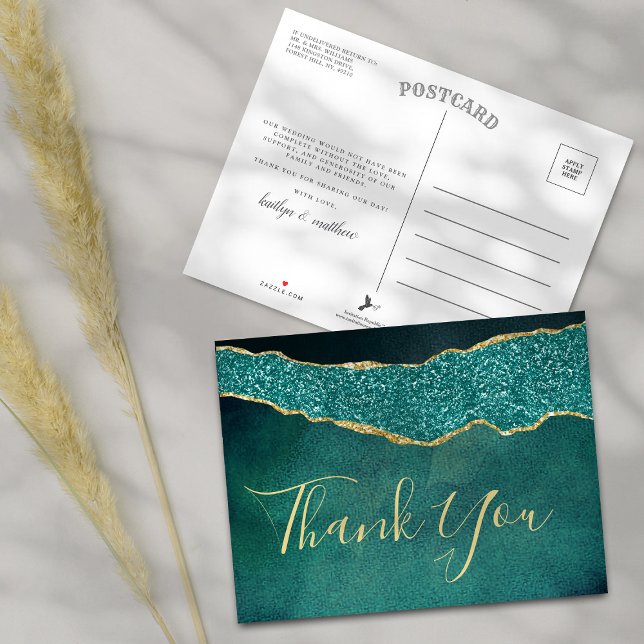 Elegant Turquoise Agate Wedding Thank You Announcement Postcard (Creator Uploaded)