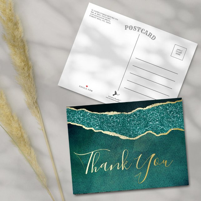 Elegant Turquoise Agate Wedding Thank You Real Foil Invitation Postcard (Creator Uploaded)
