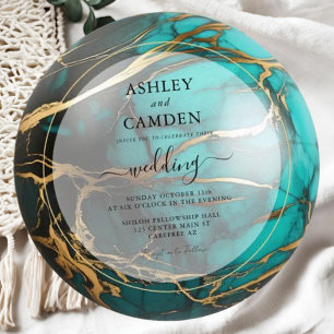 Elegant Turquoise and Gold Agate Wedding Invitation