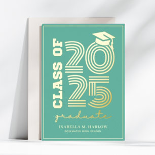 Elegant Turquoise and Gold Graduation Announcement