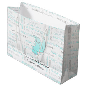 Elegant Turquoise and Silver Christmas Typography Large Gift Bag