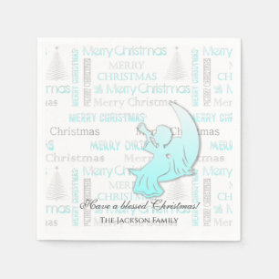 Elegant Turquoise and Silver Christmas Typography Napkin