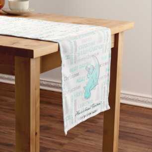 Elegant Turquoise and Silver Christmas Typography Short Table Runner