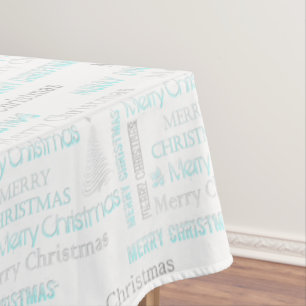 Elegant Turquoise and Silver Christmas Typography Tablecloth