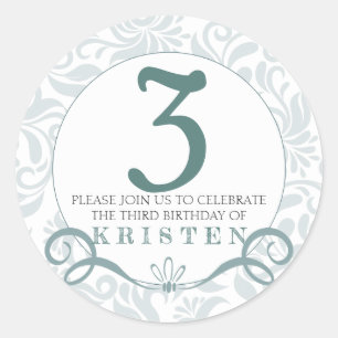 Elegant turquoise birthday party classic round sticker