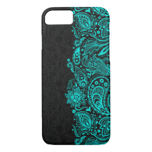 Elegant Turquoise & Black Floral Paisley Lace Case-Mate iPhone Case