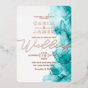 elegant Turquoise Blue Alcohol Ink gold wedding F