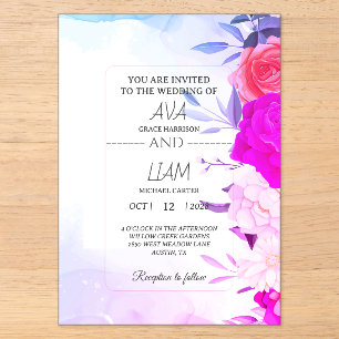 Elegant Turquoise Blue Floral Watercolor Wedding Acrylic Invitations