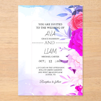Elegant Turquoise Blue Floral Watercolor Wedding Acrylic Invitations