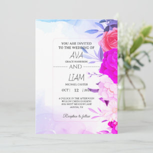 Elegant Turquoise Blue Floral Watercolor Wedding Invitation