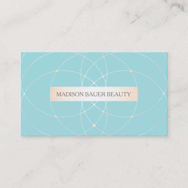 Elegant Turquoise Blue Gold Beauty Stylist Business Card (Front)
