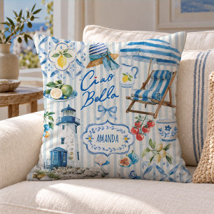 Elegant Turquoise Blue Majolica Citrus Tile Cushion